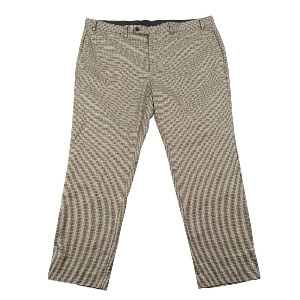 Lauren Ralph Lauren Mens 42x30 Tan Houndstooth Flat Front Dress Pants Trousers